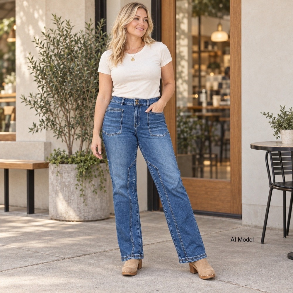 Pilcro Anthropologie Utility Patch Pocket Jeans 32 Bootcut Medium Wash Blue